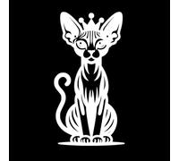 Proud Sphinx cat Sitting with a Crown on her Head Vinyl Art Sticker 54.4x103.2cm Multi Color Selection White