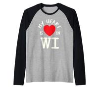 Proud State My Heart is in WI Wisconsin Raglan Baseball Tee