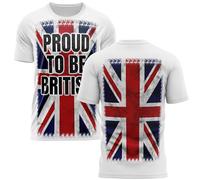 Proud to Be British Mens T Shirt Union Jack Front and Back Print Patriotic Tee Unisex Sports Gift for Men, XL, White