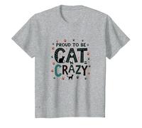 Proud to be Cat Crazy: Feline Lover Typography Art T-Shirt, Kids, Heather Grey, 2 Years