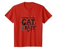 Proud to be Cat Crazy: Feline Lover Typography Art T-Shirt, Kids, Red, 2 Years