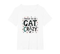 Proud to be Cat Crazy: Feline Lover Typography Art T-Shirt, Women's Plus, White, 2X