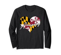 Proud US Citizen Maryland Tee State Map Flag Heart Annapolis Long Sleeve T-Shirt