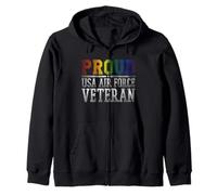 Proud USA Air Force Veteran Rainbow Pride Flag LGBT Zip Hoodie