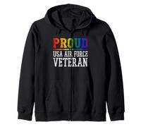 Proud USA Air Force Veteran Rainbow Pride Flag LGBT Zip Hoodie
