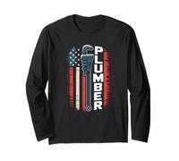 Proud USA Flag Plumbing Tools for Patriotic Expert Plumber Long Sleeve T-Shirt