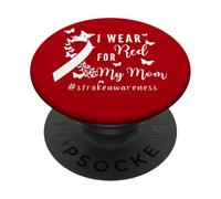 Proud Wear Red For My Mom Stroke Awareness Ribbon Butterfly PopSockets Adhesive PopGrip
