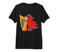 Proud Welsh Dragon Playing Harp Harpist Pride St Davids Day Premium T-Shirt