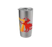 Proud Welsh Dragon Playing Harp Harpist Pride St Davids Day Stainless Steel Insulated Tumbler