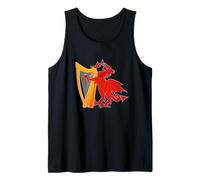 Proud Welsh Pride Dragon Playing Harp Harpist St Davids Day Tank Top
