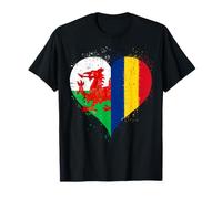 Proud Welsh Romanian Pride A Cool Vintage Wales Romania Flag T-Shirt