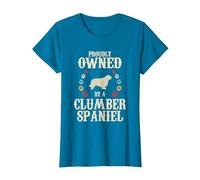 Proudly Owned by A Dog - Father Mother Clumber Spaniel T-Shirt, Women, Sapphire Blue, Small
