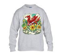 Proudly Welsh St Davids Day Mens Sweatshirt Welsh Daffodil Dragon Fusion Patriotic Wales Festival Fancy Dress Costume Boys Kids Girls Unisex Gift Jumper Sport Grey - Large