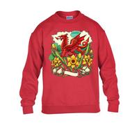 Proudly Welsh St Davids Day Mens Sweatshirt Welsh Daffodil Dragon Fusion Patriotic Wales Festival Fancy Dress Costume Boys Kids Girls Unisex Gift Christmas Jumper Red - Youth Medium (Age 7-8)