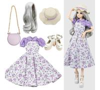 Proudoll 1/3 BJD Doll Clothes Outfit Set - Handcrafted Purple Floral Strap Dress and Blouse Set Compatible with 1/3 60cm 24in SD Dolls