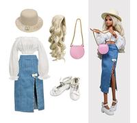Proudoll 1/3 BJD Doll Clothes Outfit Set - Handcrafted Stylish Denim Skirt, Hat, Blouse, Wig, Leather Bag & Shoes, Compatible with 1/3 60cm 24in SD Dolls