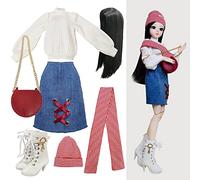 Proudoll 1/3 BJD Doll Clothes Outfit Set - Handcrafted Stylish Denim Skirt, White Hoodie, Scraf, Hat, Wig, Cross-body Bag, and Boots, Compatible with 1/3 60cm 24in SD Dolls