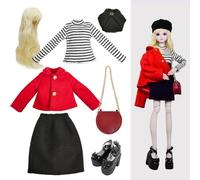 Proudoll 1/3 BJD Doll Clothes Outfit Set - Handcrafted Stylish Red Jacket, Beret, Black Skirt, and Long-Sleeve Shirt Set, Compatible with 1/3 60cm 24in SD Dolls