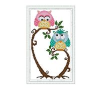 Proumhang 11CT 4 Strands Stamped Cross Stitch Lovely Owl Animal Anime Cross Stitch Embroidery Needlecraft DIY Canvas Aida Printed 25cm x 42cm:Owl On Branch