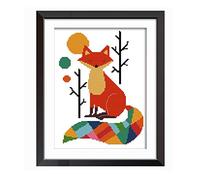 Proumhang 14CT Stamped Cross Stitch Lovely Animal Anime Simple Beginner Cross Stitch Needlecraft DIY White Embroidery Canvas 22cm x 30cm:Colorful Fox