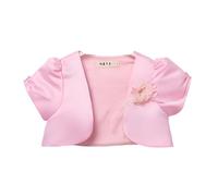 Proumhang Girls' Bolero Shrug Cardigan Satin Short Sleeve Top Cardigan Princess Outwear Shawl Wedding Cape Small Coat For Childrens Girls 3-10 years Pink 140