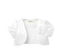 Proumhang Girls' Bolero Shrug Cardigan Satin Short Sleeve Top Cardigan Princess Outwear Shawl Wedding Cape Small Coat For Childrens Girls 3-10 years White 140