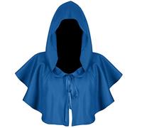 Proumhang Halloween Hooded Cloak Medieval Gothic Cape Witch Wizard Vampire Death Cosplay Costume Grim Cowl Hooded Poncho Christmas Carnival Party Accessory Props Unisex One Size Blue