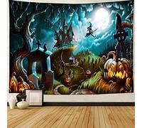 Proumhang Halloween Wall Tapestry,Wall Hanging Decoration,Cartoon Pumpkin Bat Witch Skeleton Tapestry For Halloween Party Bedding Bedroom Living Room Décor,Style 9,150cm*130cm(59"*52")