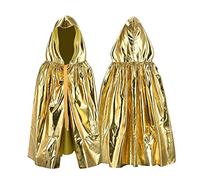 Proumhang Kids Halloween Shiny Hooded Cloak Cape Full Length Robe Cape with Tether for Halloween Costume Cosplay Party Stage Performance King Prince Princess Cosplay Robe for Boys Girls Gold 60cm