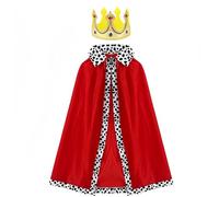 Proumhang Kids King Cape,Kids Prince Cloak,Queen Royal Robe for Boys Girls,Coronation Cloak,Medieval Nativity Costume for Halloween,Christmas,Carnival,Role Play,Stage Performance,80cm,Red with Crown