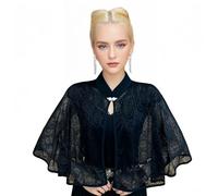 Proumhang Ladies Button Shawls Wraps Scarf Poncho For Evening Party Dresses Wedding Party Classic Rose Pattern Shawls Stand-up Collar Short Cape Black