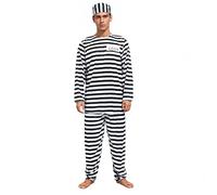 Proumhang Men Prisoner Costume | Adult Striped Robber Thief Outfit | Men Fancy Dress Costume for Halloween & Role Play | Hat + Top + Pants