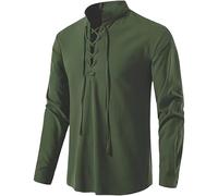 Proumhang Mens Pirate Shirt Long Sleeve Shirts Retro Style Casual Shirt Medieval Vintage Viking Shirts Pirate Fancy Dress Costume Green M