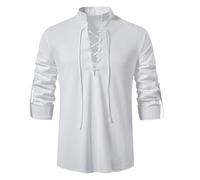 Proumhang Mens Pirate Shirt Long Sleeve Shirts Retro Style Casual Shirt Medieval Vintage Viking Shirts Pirate Fancy Dress Costume White XL