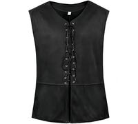 Proumhang Men's Steampunk Gothic Pirate Vest - Sleeveless Renaissance Waistcoat with Open Collar & Lace-Up Design for Medieval, Victorian Costume Events Black S