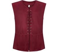 Proumhang Men's Steampunk Gothic Pirate Vest - Sleeveless Renaissance Waistcoat with Open Collar & Lace-Up Design for Medieval, Victorian Costume Events Red 3XL