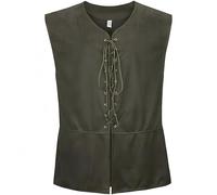 Proumhang Men's Steampunk Gothic Pirate Vest - Sleeveless Renaissance Waistcoat with Open Collar & Lace-Up Design for Medieval, Victorian Costume Events Dark Green 4XL