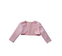 Proumhang Pink Girls Long Sleeve Cardigan,Bolero Shrug Cardigan Jacket Cover Up,3D Flower Satin Open Front Shawl,Girls Wedding Bridesmaid Wrap For Princess Party Birthday 100cm