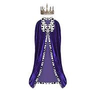 Proumhang Prince Cloak Set King Cape With Golden Crown Adult Halloween Carnival Christmas Medieval Costume Purple 130cm