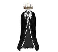 Proumhang Prince Cloak Set King Cape With Golden Crown Adult Halloween Carnival Christmas Medieval Costume Black 150cm