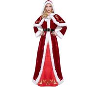 Proumhang Women Christmas Costume,Mrs Claus Velvet Dress,Christmas Plush Dress,Deluxe Length Dress with Santa Hat Belt,Party Dress Outfit For Halloween Role Play Christmas Cosplay M