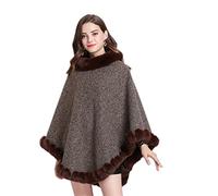 Proumhang Women Knitted Shawl Poncho with Faux Fur,Round Neck Pullover Shawl,Winter Warm Elegant Cloak Poncho,Knit Sweater Cape,Gifts for Women Mom,Coffee