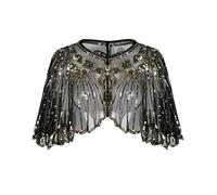 Proumhang Womens Evening Shawl Wraps 1920s Sequin Beaded Art Deco Evening Cape Vintage Wedding Party Scarf One Size Gold