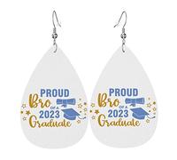 Pround Brother Of A Class Of 2023 Graduate Dangle Leather Clip on Earrings Faux PU Lightweight Teardrop Drop for Women