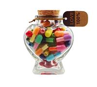 Prounion 50PCS Capsule Letters Message in a Glass Bottles, Love Friendship Capsule Letter Message Pills with Wishing Jar, Cute Pill Note Messages for Boys Girls Friends, Heart Shape