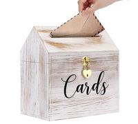 Prounion Card Box Wedding Card Box for Reception, Vintage Large Wedding Gift Card Holder Box with Heart Lock, Big Wedding Card Envelope Holder Box with Lid Wood Card Box for Wedding Party, White