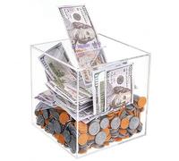 Prounion Clear Piggy Bank for Adults, Must Break to Access Savings Clear Acrylic Piggy Bank Money Tip Change Box to Help Budget and Save, Unopenable Savings Coin Money Piggy Bank Jar Box for Adults, L
