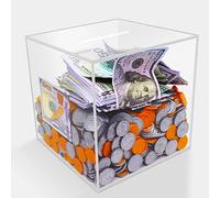 Prounion Clear Piggy Bank for Adults, Must Break to Access Savings Clear Acrylic Piggy Bank Money Tip Change Box to Help Budget and Save, Unopenable Savings Coin Money Piggy Bank Jar Box for Adult, XL