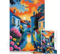 Provencal Village at Sunset 1000 Piece Jigsaw Puzzles for Adults Jigsaw Memory Lift Slow Enjoy Image Assembly Creative Gift (50x75cm)