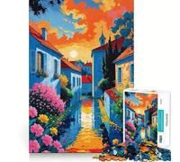 Provencal Village at Sunset 1000 Piece Jigsaw Puzzles for Adults Jigsaw Memory Lift Slow Enjoy Image Assembly Creative Gift (50x75cm)